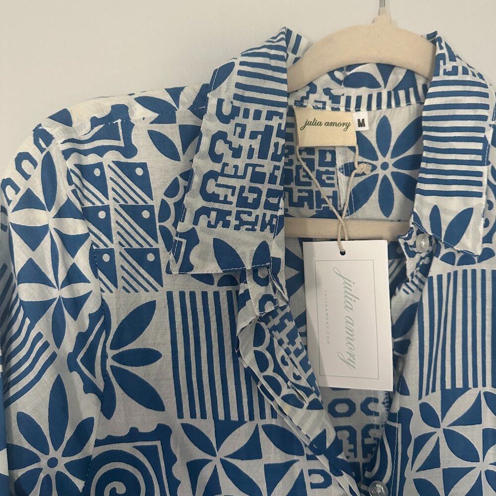 Julia Amory - The JA Shirt Dress - Blue / White Batik Patchwork